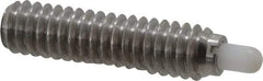 Vlier - 1/4-20, 1" Thread Length, 3/16" Plunger Projection, Stainless Steel Threaded Spring Plunger - 0.116 - 0.118" Max Plunger Diam, 1" Plunger Length, 1 Lb Init End Force, 4 Lb Final End Force - Americas Tooling