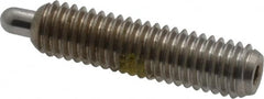 Vlier - 10-32, 3/4" Thread Length, 1/8" Plunger Projection, Stainless Steel Threaded Spring Plunger - 0.091 - 0.092" Max Plunger Diam, 3/4" Plunger Length, 2.9 Lb Init End Force, 11.1 Lb Final End Force, 0.063" Hex - Americas Tooling