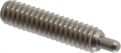 Vlier - 1/4-20, 1" Thread Length, 3/16" Plunger Projection, Stainless Steel Threaded Spring Plunger - 0.117 - 0.118" Max Plunger Diam, 1" Plunger Length, 3 Lb Init End Force, 13 Lb Final End Force, 0.079" Hex - Americas Tooling