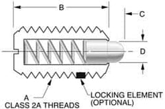 Vlier - 5/8-11, 1-1/16" Thread Length, 0.215" Plunger Projection, Stainless Steel Threaded Spring Plunger - 0.31" Max Plunger Diam, 1.062" Plunger Length, 2 Lb Init End Force, 8.5 Lb Final End Force - Americas Tooling