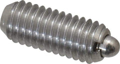 Vlier - 10-32, 0.468" Thread Length, 0.065" Plunger Projection, Stainless Steel Threaded Spring Plunger - 0.093" Max Plunger Diam, 0.468" Plunger Length, 1.75 Lb Init End Force, 6.25 Lb Final End Force - Americas Tooling