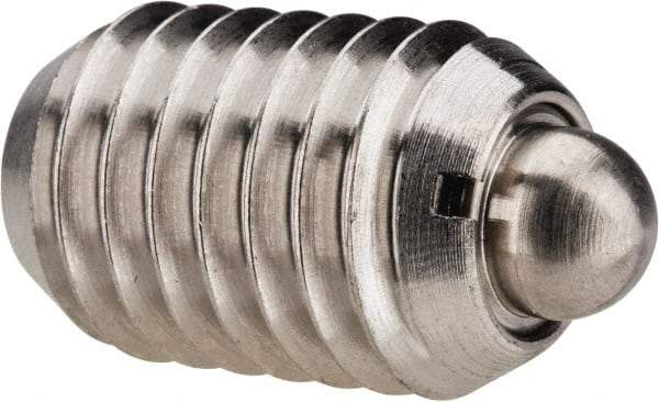 Vlier - 1/2-13, 3/4" Thread Length, 0.151" Plunger Projection, Stainless Steel Threaded Spring Plunger - 1/4" Max Plunger Diam, 0.75" Plunger Length, 1.75 Lb Init End Force, 5.5 Lb Final End Force - Americas Tooling