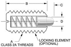 Gibraltar - 8-36, 7/16" Thread Length, 0.052" Plunger Projection, Stainless Steel Threaded Spring Plunger - 0.07" Max Plunger Diam, 0.437" Plunger Length, 0.5 Lb Init End Force, 1.5 Lb Final End Force - Americas Tooling