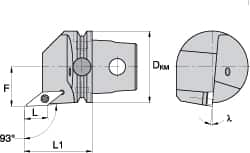 Kennametal - Right Hand Cut, Size KM63, VB.. Insert Compatiblity, External Modular Turning & Profiling Cutting Unit Head - 43mm Ctr to Cutting Edge, 60mm Head Length, Through Coolant, Series Screw-On - Americas Tooling