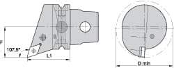 Kennametal - Right Hand Cut, Size KM63, DN.. Insert Compatiblity, Internal Modular Turning & Profiling Cutting Unit Head - 43mm Ctr to Cutting Edge, 60mm Head Length, Through Coolant, Series Kenlever - Americas Tooling