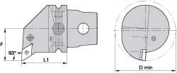 Kennametal - Right Hand Cut, Size KM63, DN.. Insert Compatiblity, Internal Modular Turning & Profiling Cutting Unit Head - 43mm Ctr to Cutting Edge, 60mm Head Length, Through Coolant, Series Kenlever - Americas Tooling