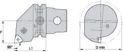 Kennametal - Left Hand Cut, Size KM63, WN.. Insert Compatiblity, Internal Modular Turning & Profiling Cutting Unit Head - 43mm Ctr to Cutting Edge, 60mm Head Length, Through Coolant, Series Kenlever - Americas Tooling