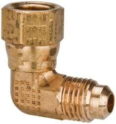 Parker - 3/4" Tube OD, 45° Brass Flared Tube Swivel Nut Elbow - 1-1/16-14 UNF, Flare x Swivel Ends - Americas Tooling