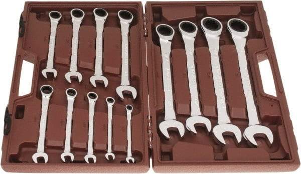 Paramount - 13 Piece, 1/4" to 1", Ratcheting Combination Wrench Set - Inch Measurement Standard, Full Polish Chrome Finish, Comes in Blow Molded Case - Americas Tooling