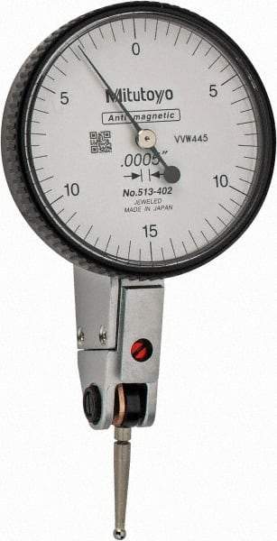 Mitutoyo - 0.03 Inch Range, 0.0005 Inch Dial Graduation, Horizontal Dial Test Indicator - 1.5748 Inch White Dial, 0-15-0 Dial Reading, Accurate to 0.0005 Inch - Americas Tooling