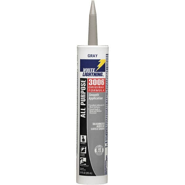 White Lightning - 10 oz Cartridge Gray Acrylic & Latex Caulk - -30 to 180°F Operating Temp, 12 min Tack Free Dry Time, Series 3006 - Americas Tooling