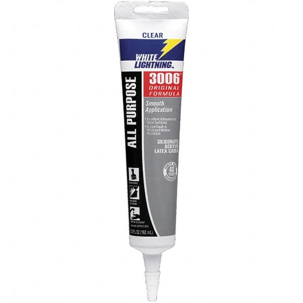 White Lightning - 5.5 oz Cartridge Clear Acrylic & Latex Caulk - -30 to 180°F Operating Temp, 12 min Tack Free Dry Time, Series 3006 - Americas Tooling