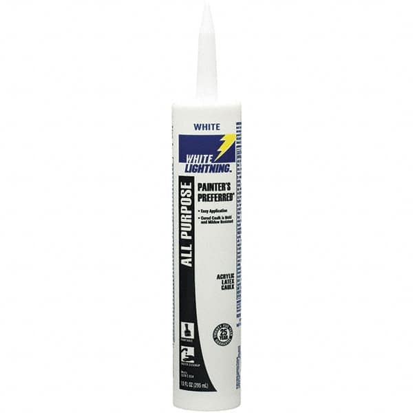 White Lightning - 10 oz Cartridge White Acrylic & Latex Caulk - -30 to 180°F Operating Temp, 5 to 7 min Tack Free Dry Time - Americas Tooling