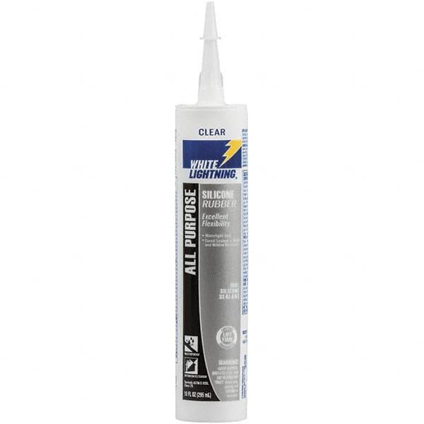 White Lightning - 10 oz Cartridge Clear RTV Silicone Joint Sealant - -80 to 400°F Operating Temp, 30 min Tack Free Dry Time, 24 hr Full Cure Time - Americas Tooling