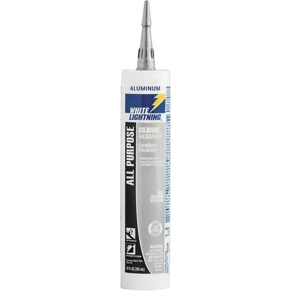 White Lightning - 10 oz Cartridge Silver RTV Silicone Joint Sealant - -80 to 400°F Operating Temp, 30 min Tack Free Dry Time, 24 hr Full Cure Time - Americas Tooling