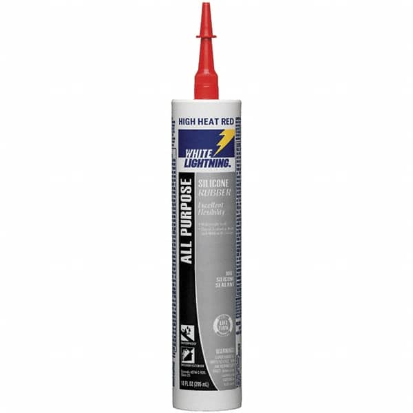 White Lightning - 10 oz Cartridge Red RTV Silicone Joint Sealant - -80 to 400°F Operating Temp, 30 min Tack Free Dry Time, 24 hr Full Cure Time - Americas Tooling