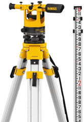 DeWALT - 20x Magnification, 5 to 200 Ft. Measuring Range, Transit Optical Level Kit - Accuracy 1/4 Inch at 100 Ft., Kit Includes Aluminum Tripod with Quick Adjust Legs - Americas Tooling