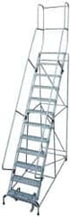 Cotterman - 162" 12 Step Rolling Warehouse Ladder - Knocked Down, 450 Lb Capacity, 120" Platform Height, 34" Base Width x 174" Base Depth, Perforated Tread - Americas Tooling