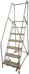 Cotterman - 100" 7 Step Rolling Warehouse Ladder - Assembled, 450 Lb Capacity, 70" Platform Height, 30" Base Width x 53" Base Depth, Perforated Tread - Americas Tooling