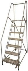 Cotterman - 100" 7 Step Rolling Warehouse Ladder - Assembled, 450 Lb Capacity, 70" Platform Height, 30" Base Width x 53" Base Depth, Perforated Tread - Americas Tooling