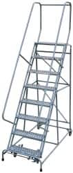 Cotterman - 110" 8 Step Rolling Warehouse Ladder - Assembled, 450 Lb Capacity, 80" Platform Height, 32" Base Width x 61" Base Depth, Perforated Tread - Americas Tooling