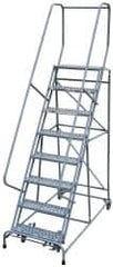 Cotterman - 110" 8 Step Rolling Warehouse Ladder - Assembled, 450 Lb Capacity, 80" Platform Height, 24" Base Width x 61" Base Depth, Perforated Tread - Americas Tooling