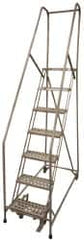 Cotterman - 100" 7 Step Rolling Warehouse Ladder - Assembled, 450 Lb Capacity, 70" Platform Height, 24" Base Width x 53" Base Depth, Perforated Tread - Americas Tooling