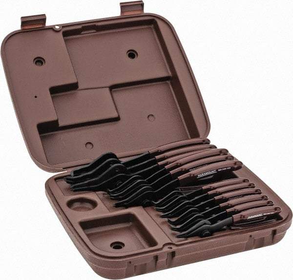 Paramount - 12 Piece, 3/8 to 3" Bore, 1/8 to 3-1/2" Shaft, Internal/External Retaining Ring Pliers Set - 0.038 to 0.09" Tip Diam Range - Americas Tooling