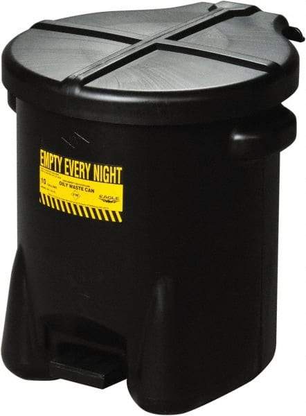 Eagle - 14 Gallon Capacity, HDPE Waste Can with Foot Lever - 18 Inch Long x 22 Inch Wide/Diameter x 21 Inch High, Black, Foot or Hand Operated, Approved FM and OSHA - Americas Tooling