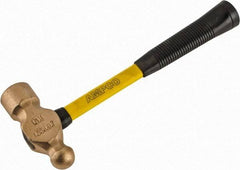 Ampco - 2-3/4 Lb Head Aluminum Bronze Ball Pein Hammer - 14" Fiberglass Handle with Grip, 1-13/16" Face Diam, 14" OAL - Americas Tooling