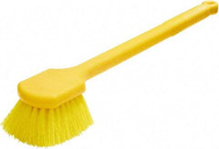 Rubbermaid - 2" Bristle Length, Synthetic Utility Scrub Brush - 20" OAL, Long Handle, Yellow, Plastic Block - Americas Tooling