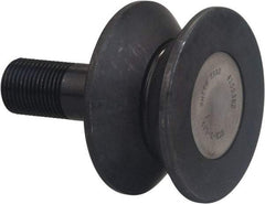 Accurate Bushing - 7-1/2" Roller Diam x 3" Width, 2-1/2" Stud Diam x 5-1/2" Length, V Guide Roller - Carbon Steel, 3-1/4" Thread Length, 2-1/2-12 Thread, 8-1/2" OAL, 35,800 Lb Dynamic Cap, 62,000 Lb Static Cap - Americas Tooling