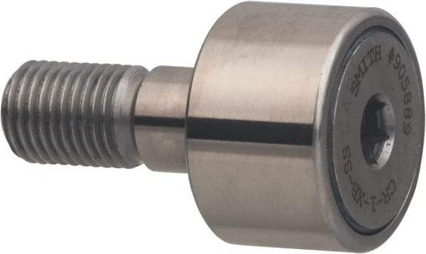 Accurate Bushing - 1" Roller Diam x 5/8" Width, 7/16" Stud Diam x 1" Length, Sealed Stud Cam Follower with Hex - Stainless Steel, 1/2" Thread Length, 7/16-20 Thread, 1.63" OAL, 1,560 Lb Dynamic Cap - Americas Tooling