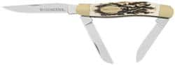 Winchester - 2-5/8" Blade, 6-13/32" OAL, Straight Stockman Knife - 3.9" Closed Length, Bone, 3 Blades, 3 Edges, 3 Blade Stockman with Jigged Bone Inlay Handle - Americas Tooling