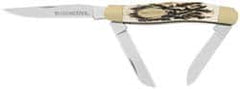 Winchester - 2-5/8" Blade, 6-13/32" OAL, Straight Stockman Knife - 3.9" Closed Length, Bone, 3 Blades, 3 Edges, 3 Blade Stockman with Jigged Bone Inlay Handle - Americas Tooling