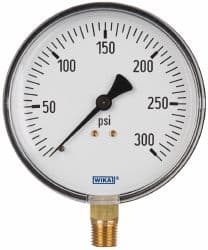 Wika - 4" Dial, 1/4 Thread, 0-300 Scale Range, Pressure Gauge - Lower Connection Mount, Accurate to 3-2-3% of Scale - Americas Tooling