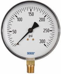 Wika - 4" Dial, 1/4 Thread, 0-300 Scale Range, Pressure Gauge - Lower Connection Mount, Accurate to 3-2-3% of Scale - Americas Tooling