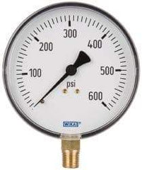 Wika - 4" Dial, 1/4 Thread, 0-600 Scale Range, Pressure Gauge - Lower Connection Mount, Accurate to 3-2-3% of Scale - Americas Tooling