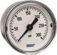 Wika - 1-1/2" Dial, 1/8 Thread, 0-300 Scale Range, Pressure Gauge - Center Back Connection Mount, Accurate to 3-2-3% of Scale - Americas Tooling