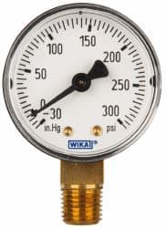 Wika - 2" Dial, 1/4 Thread, 30-0-300 Scale Range, Pressure Gauge - Lower Connection Mount, Accurate to 3-2-3% of Scale - Americas Tooling