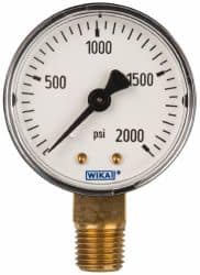 Wika - 2" Dial, 1/4 Thread, 0-2,000 Scale Range, Pressure Gauge - Lower Connection Mount, Accurate to 3-2-3% of Scale - Americas Tooling