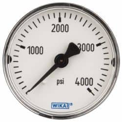 Wika - 2" Dial, 1/4 Thread, 0-4,000 Scale Range, Pressure Gauge - Center Back Connection Mount, Accurate to 3-2-3% of Scale - Americas Tooling