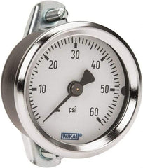 Wika - 2" Dial, 1/4 Thread, 0-60 Scale Range, Pressure Gauge - U-Clamp Panel Mount, Center Back Connection Mount, Accurate to 3-2-3% of Scale - Americas Tooling