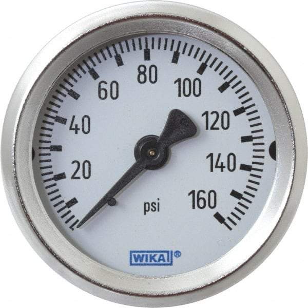 Wika - 2" Dial, 1/4 Thread, 0-160 Scale Range, Pressure Gauge - U-Clamp Panel Mount, Center Back Connection Mount, Accurate to 3-2-3% of Scale - Americas Tooling