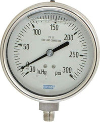 Wika - 4" Dial, 1/4 Thread, 30-0-300 Scale Range, Pressure Gauge - Lower Connection Mount, Accurate to 1% of Scale - Americas Tooling