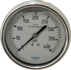 Wika - 4" Dial, 1/4 Thread, 0-400 Scale Range, Pressure Gauge - Lower Back Connection Mount, Accurate to 1% of Scale - Americas Tooling