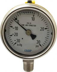 Wika - 2-1/2" Dial, 1/4 Thread, 30-0-30 Scale Range, Pressure Gauge - Lower Connection Mount, Accurate to 2-1-2% of Scale - Americas Tooling