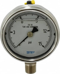 Wika - 2-1/2" Dial, 1/4 Thread, 0-15 Scale Range, Pressure Gauge - Lower Connection Mount, Accurate to 2-1-2% of Scale - Americas Tooling