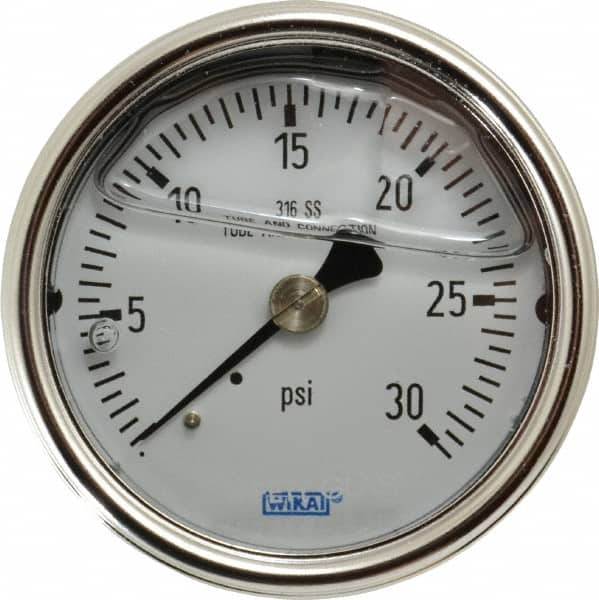 Wika - 2-1/2" Dial, 1/4 Thread, 0-30 Scale Range, Pressure Gauge - Center Back Connection Mount, Accurate to 2-1-2% of Scale - Americas Tooling