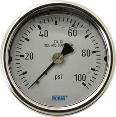 Wika - 2-1/2" Dial, 1/4 Thread, 0-100 Scale Range, Pressure Gauge - Center Back Connection Mount, Accurate to 2-1-2% of Scale - Americas Tooling